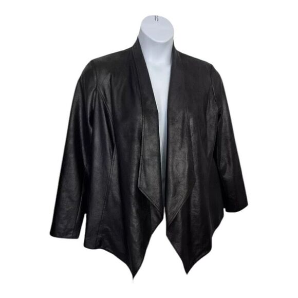 JM Collection Faux Leather Jacket Coat Draped Black Plus Size M Shoulder Padded - Picture 1 of 14